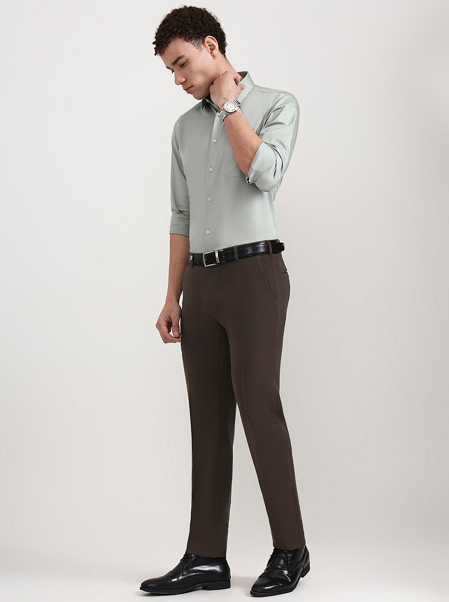Brown Solid Slim Fit Formal Trouser | Wyre