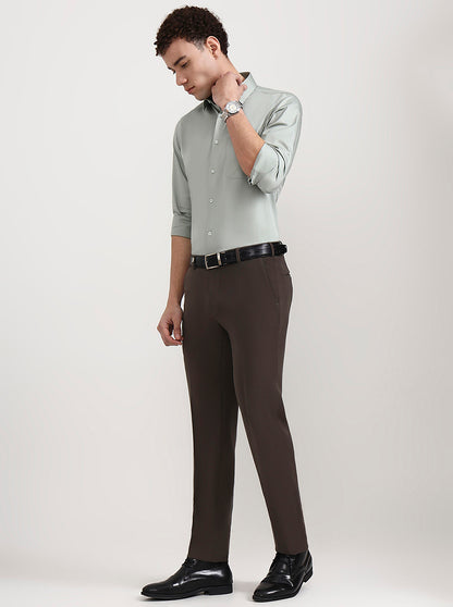 Brown Solid Slim Fit Formal Trouser | Wyre