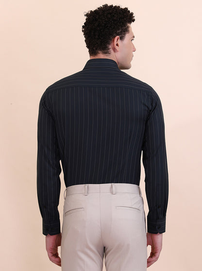 Green Striped Slim Fit Formal Shirt | Greenfibre