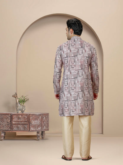 Beige & Brown Printed Kurta | The Kurta Company