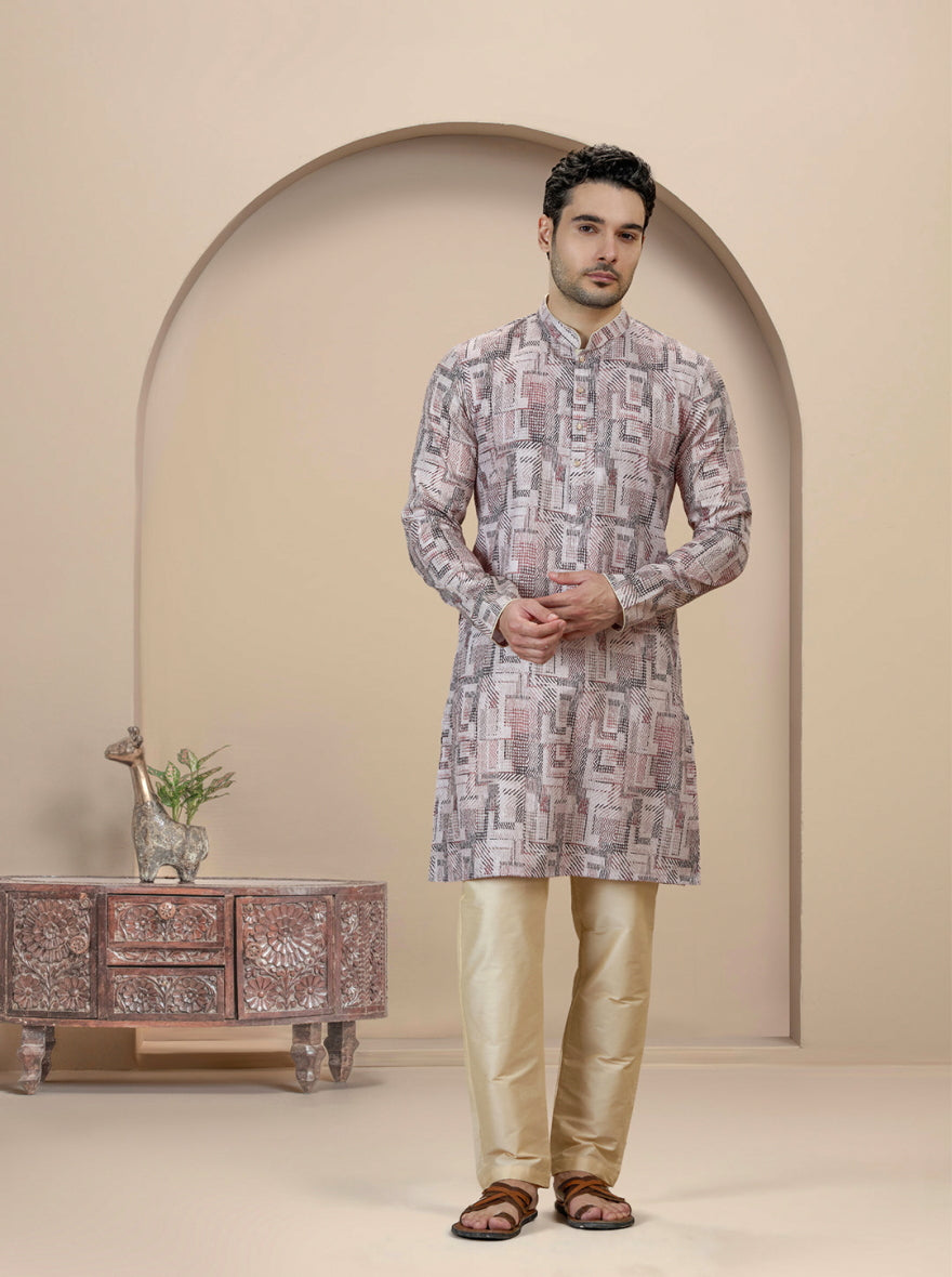 Beige & Brown Printed Kurta | The Kurta Company