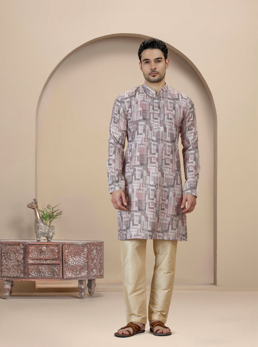 Beige & Brown Printed Kurta | The Kurta Company