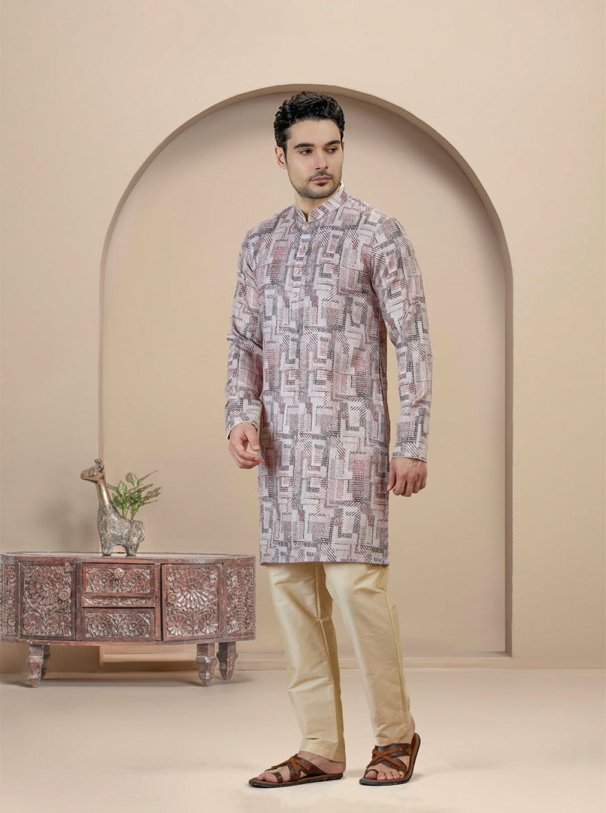 Beige & Brown Printed Kurta | The Kurta Company