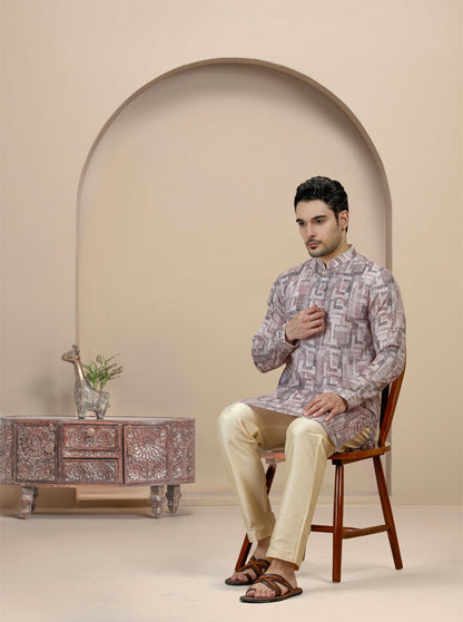 Beige & Brown Printed Kurta | The Kurta Company