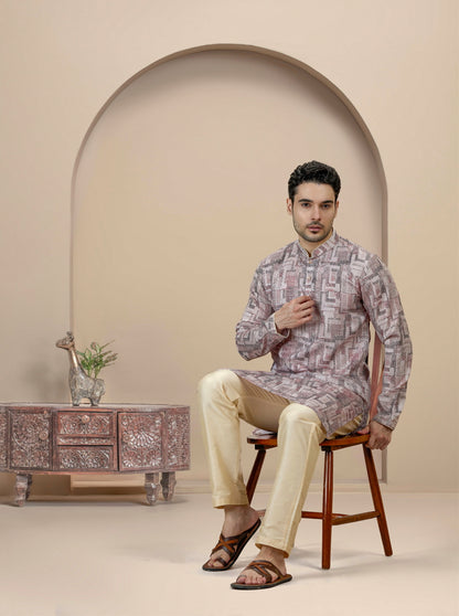 Beige & Brown Printed Kurta | The Kurta Company