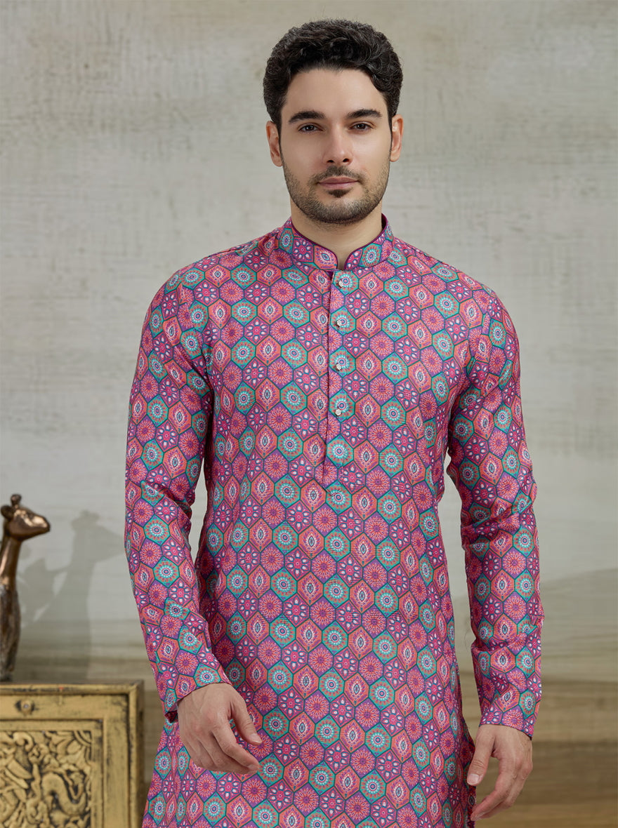 Pink & Green Printed Kurta | The Kurta Company