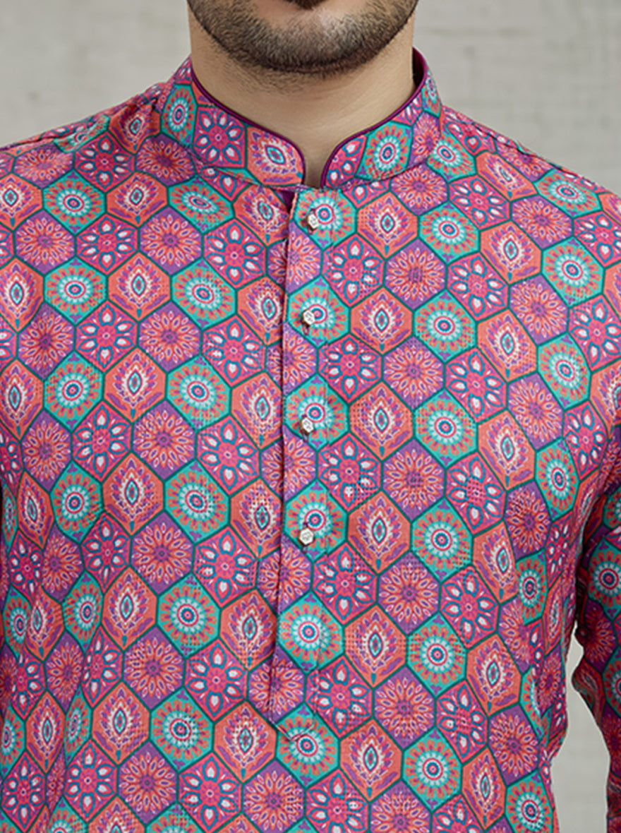 Pink & Green Printed Kurta | The Kurta Company