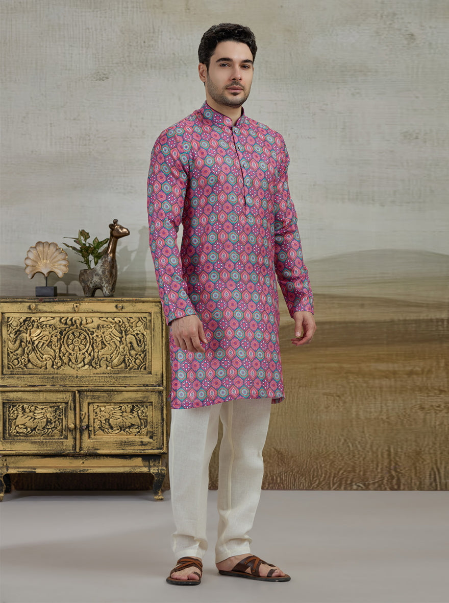 Pink & Green Printed Kurta | The Kurta Company