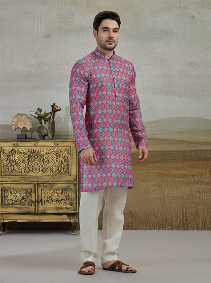 Pink & Green Printed Kurta | The Kurta Company