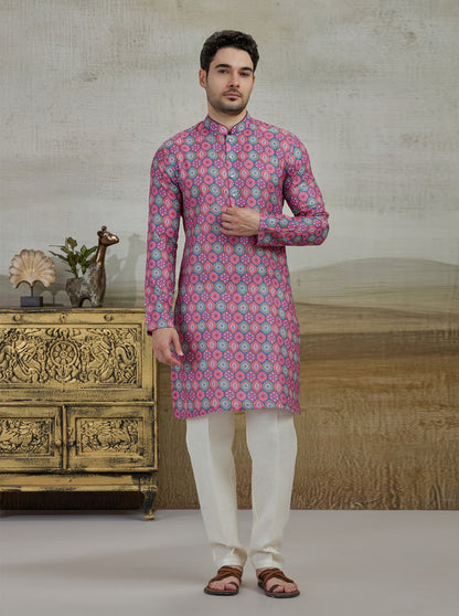 Pink & Green Printed Kurta | The Kurta Company