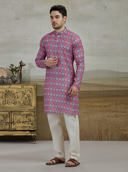 Pink & Green Printed Kurta | The Kurta Company