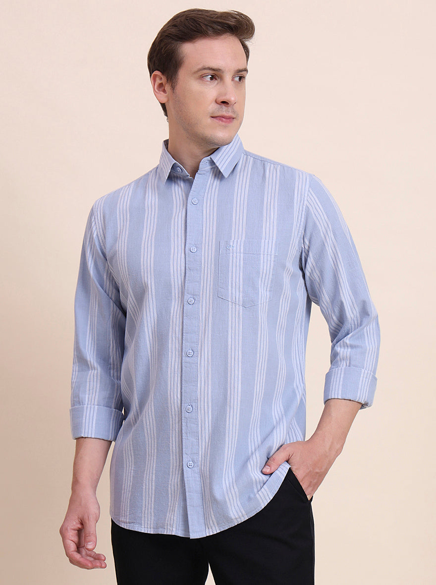 Blue Striped Slim Fit Casual Shirt | JadeBlue