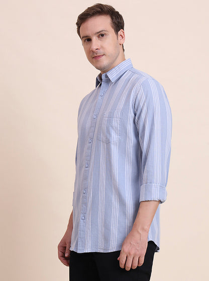 Blue Striped Slim Fit Casual Shirt | JadeBlue