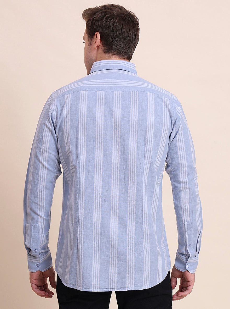 Blue Striped Slim Fit Casual Shirt | JadeBlue