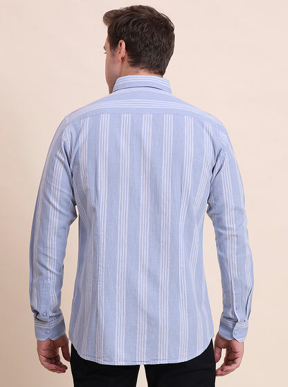Blue Striped Slim Fit Casual Shirt | JadeBlue