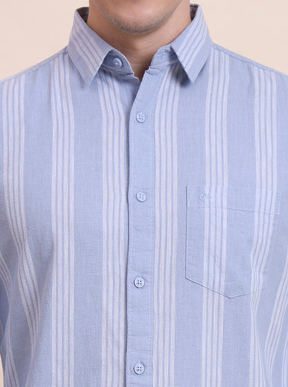Blue Striped Slim Fit Casual Shirt | JadeBlue