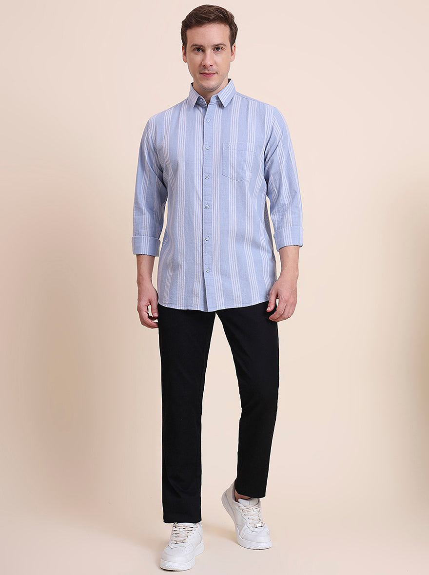 Blue Striped Slim Fit Casual Shirt | JadeBlue