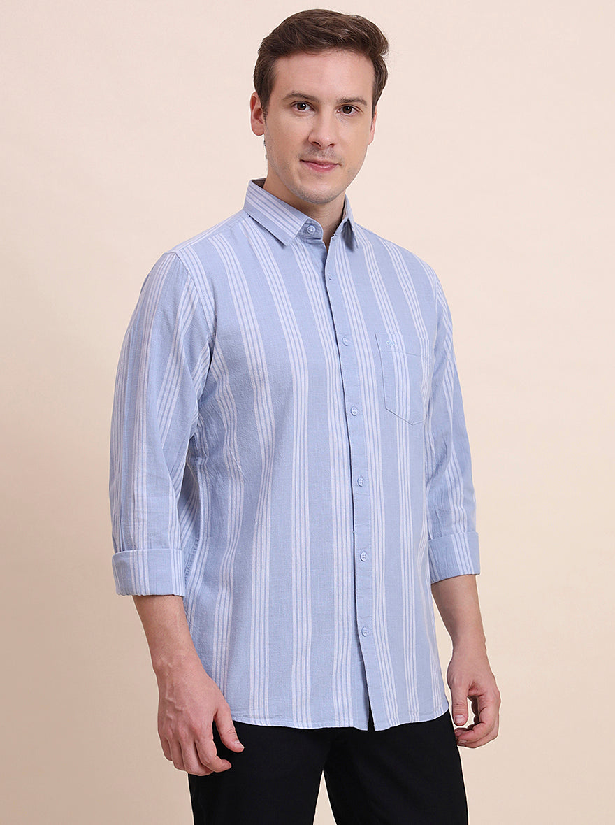Blue Striped Slim Fit Casual Shirt | JadeBlue
