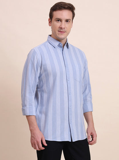 Blue Striped Slim Fit Casual Shirt | JadeBlue