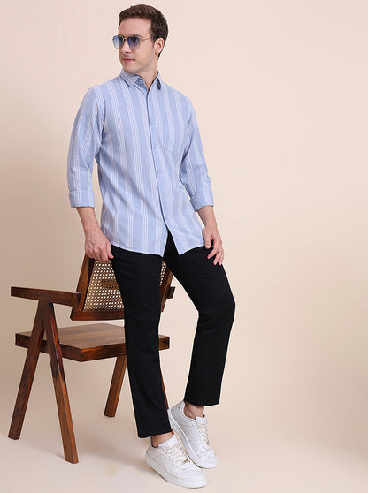 Blue Striped Slim Fit Casual Shirt | JadeBlue