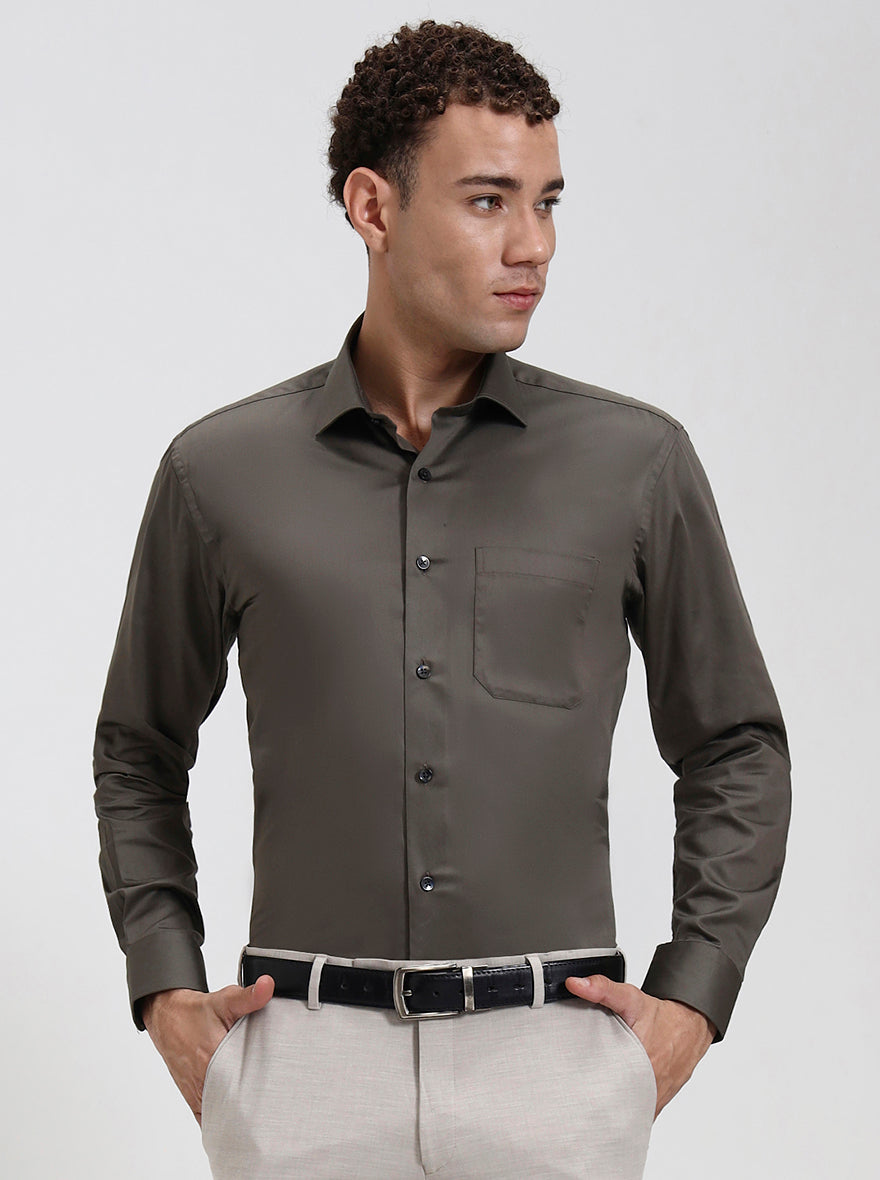 Grey Solid Slim Fit Formal Shirt | Metal