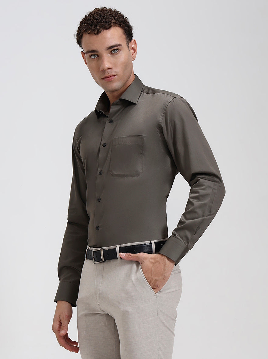 Grey Solid Slim Fit Formal Shirt | Metal