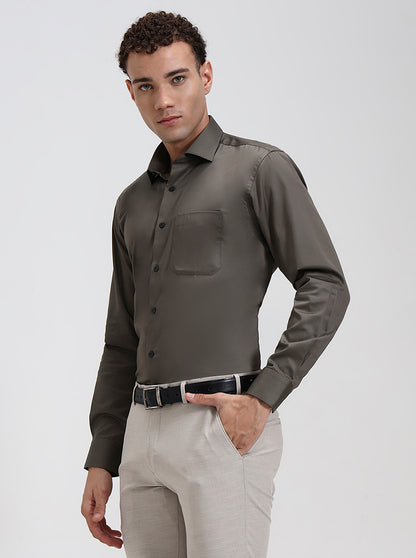 Grey Solid Slim Fit Formal Shirt | Metal