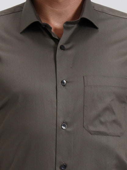 Grey Solid Slim Fit Formal Shirt | Metal
