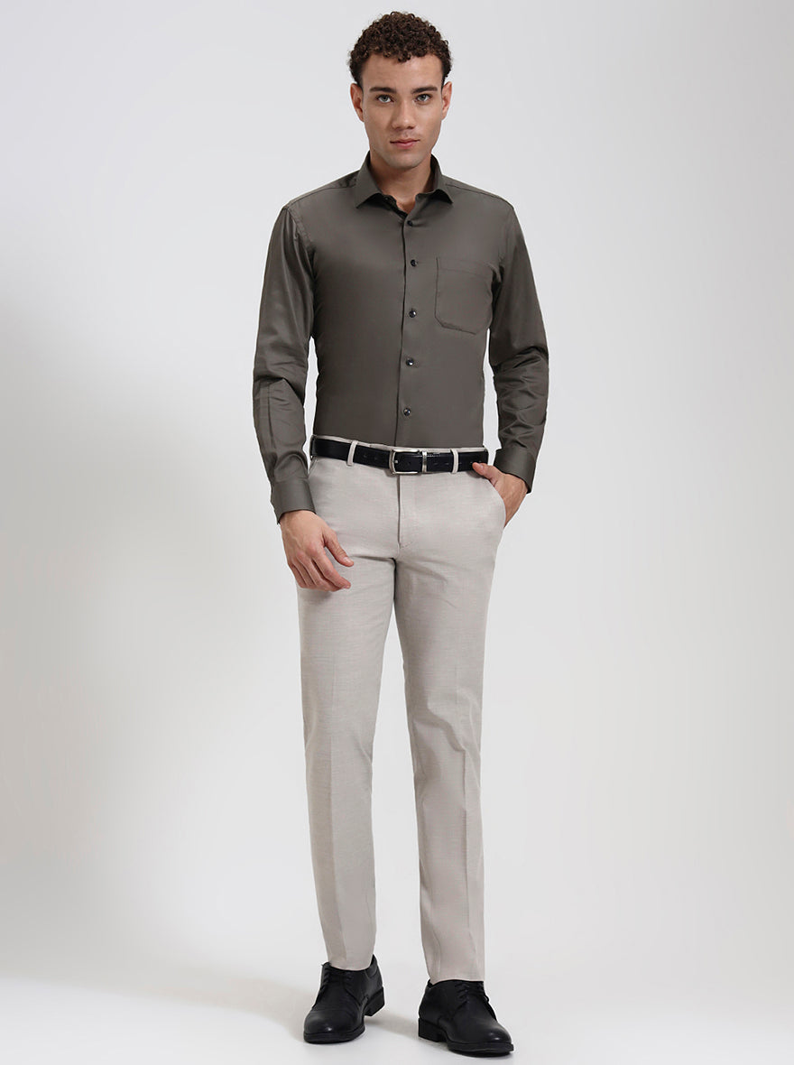 Grey Solid Slim Fit Formal Shirt | Metal