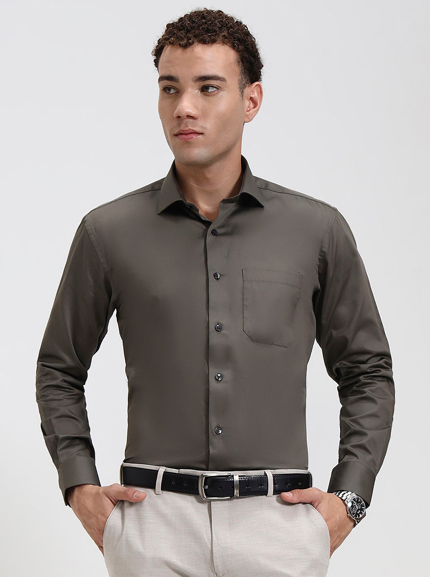 Grey Solid Slim Fit Formal Shirt | Metal
