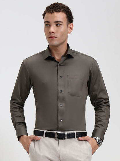 Grey Solid Slim Fit Formal Shirt | Metal