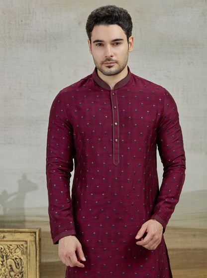 Wine Embroidered Kurta Pajama | Virasana