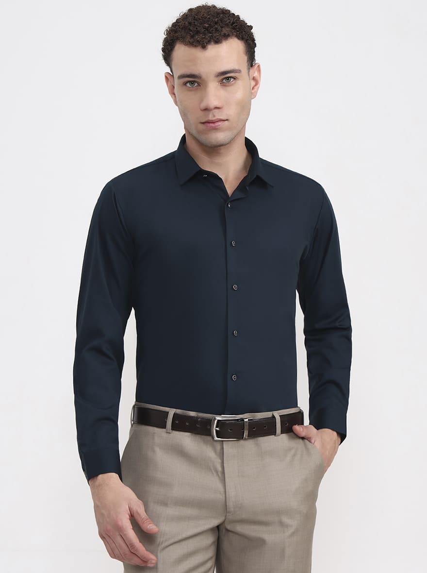 Dark Green Solid Slim Fit Party Wear Shirt | Wyre