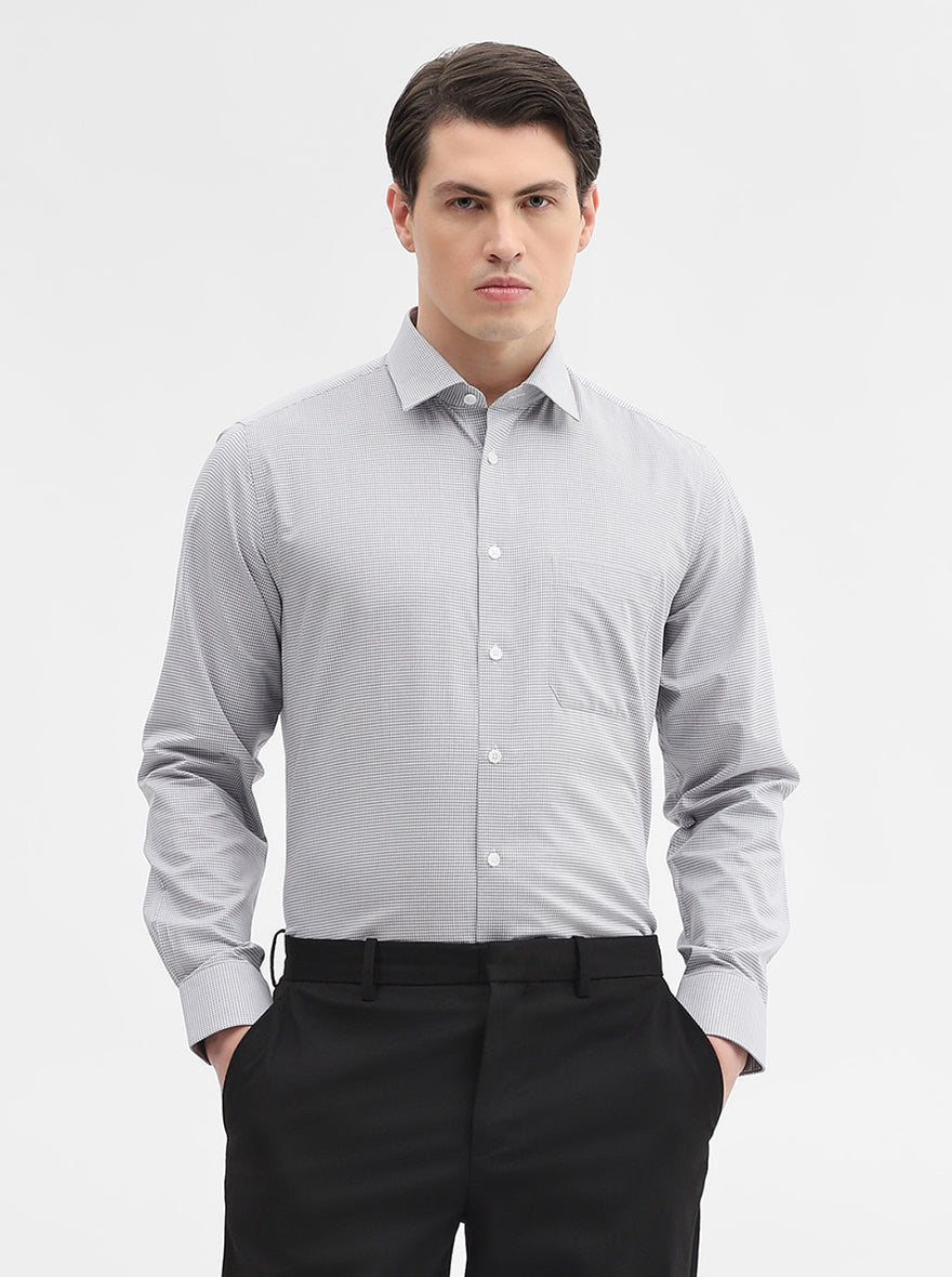 Grey Checked Regular Fit Formal Shirt | JadeBlue