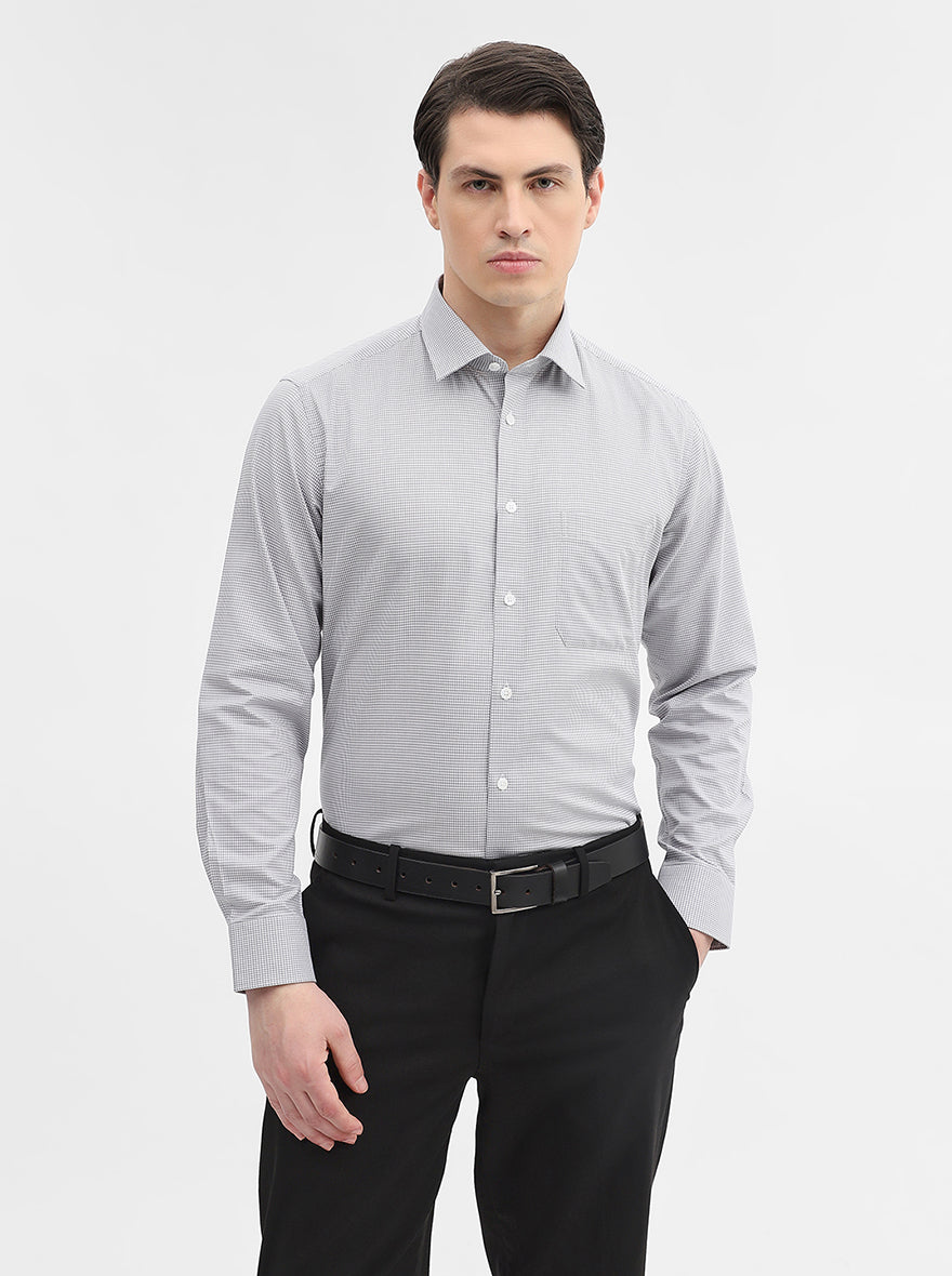 Grey Checked Regular Fit Formal Shirt | JadeBlue