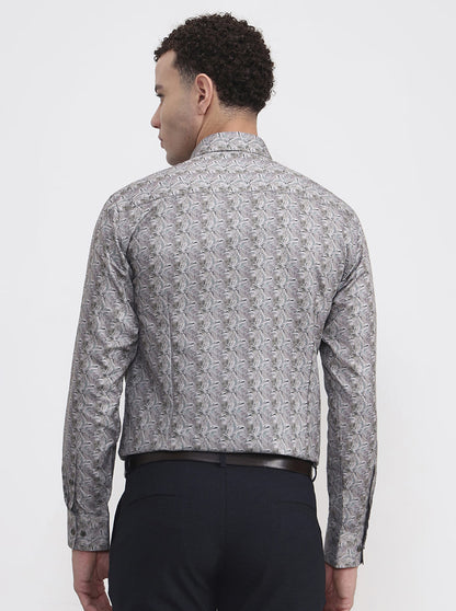 Green & Beige Printed Slim Fit Party Wear Shirt | Greenfibre