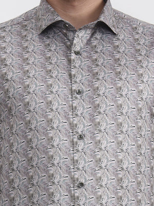Green & Beige Printed Slim Fit Party Wear Shirt | Greenfibre