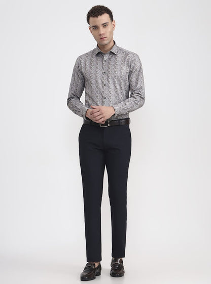 Green & Beige Printed Slim Fit Party Wear Shirt | Greenfibre