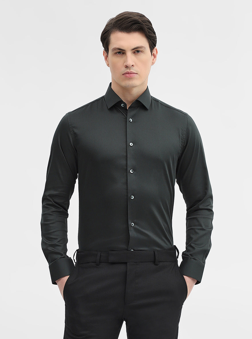 Bottle Green Solid Slim Fit Party Wear Shirt | Wyre