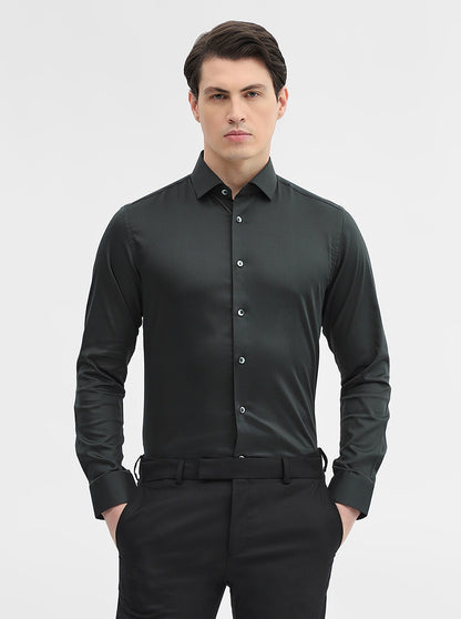 Bottle Green Solid Slim Fit Party Wear Shirt | Wyre