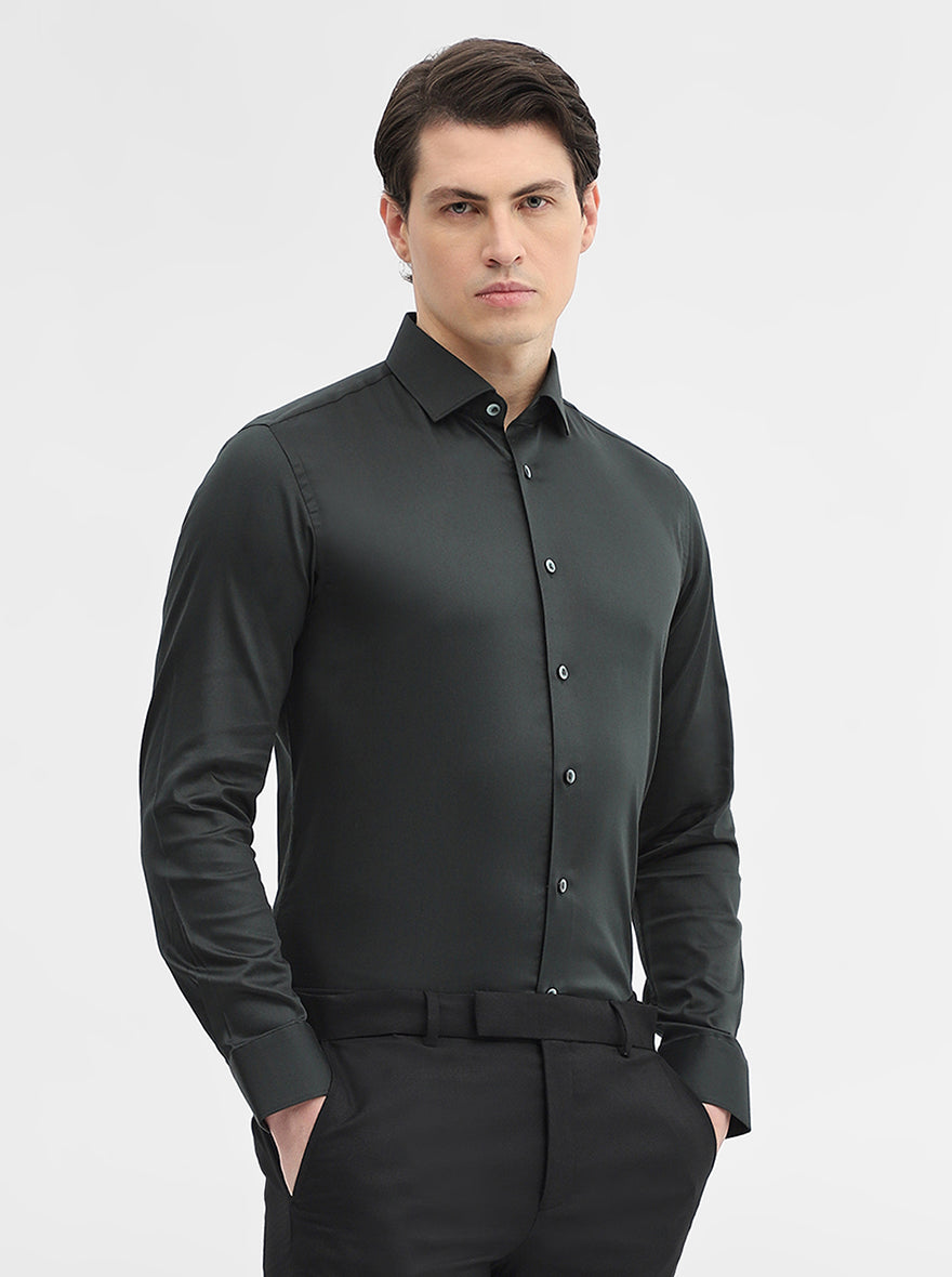 Bottle Green Solid Slim Fit Party Wear Shirt | Wyre