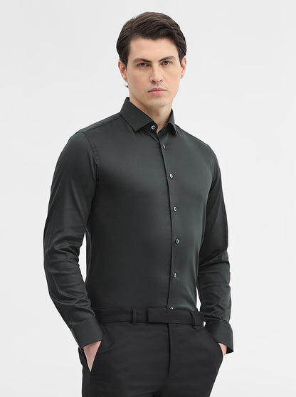 Bottle Green Solid Slim Fit Party Wear Shirt | Wyre