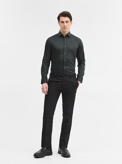 Bottle Green Solid Slim Fit Party Wear Shirt | Wyre