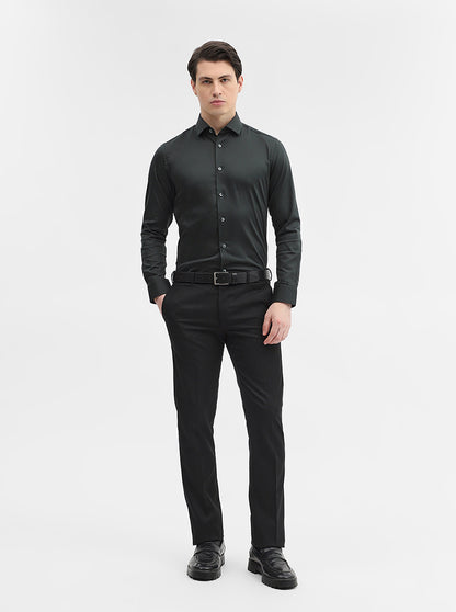 Bottle Green Solid Slim Fit Party Wear Shirt | Wyre