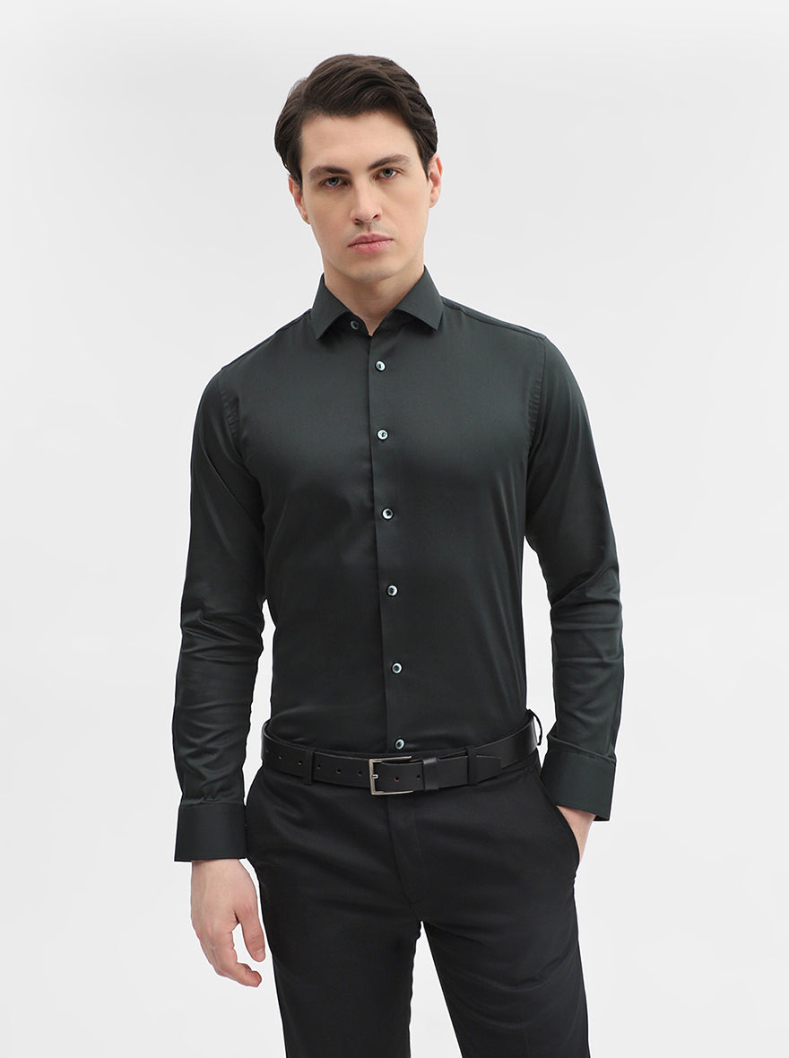 Bottle Green Solid Slim Fit Party Wear Shirt | Wyre