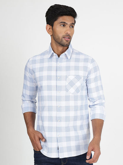 Light Blue Checked Slim Fit Casual Shirt | JadeBlue
