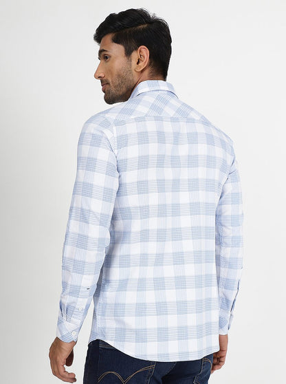 Light Blue Checked Slim Fit Casual Shirt | JadeBlue