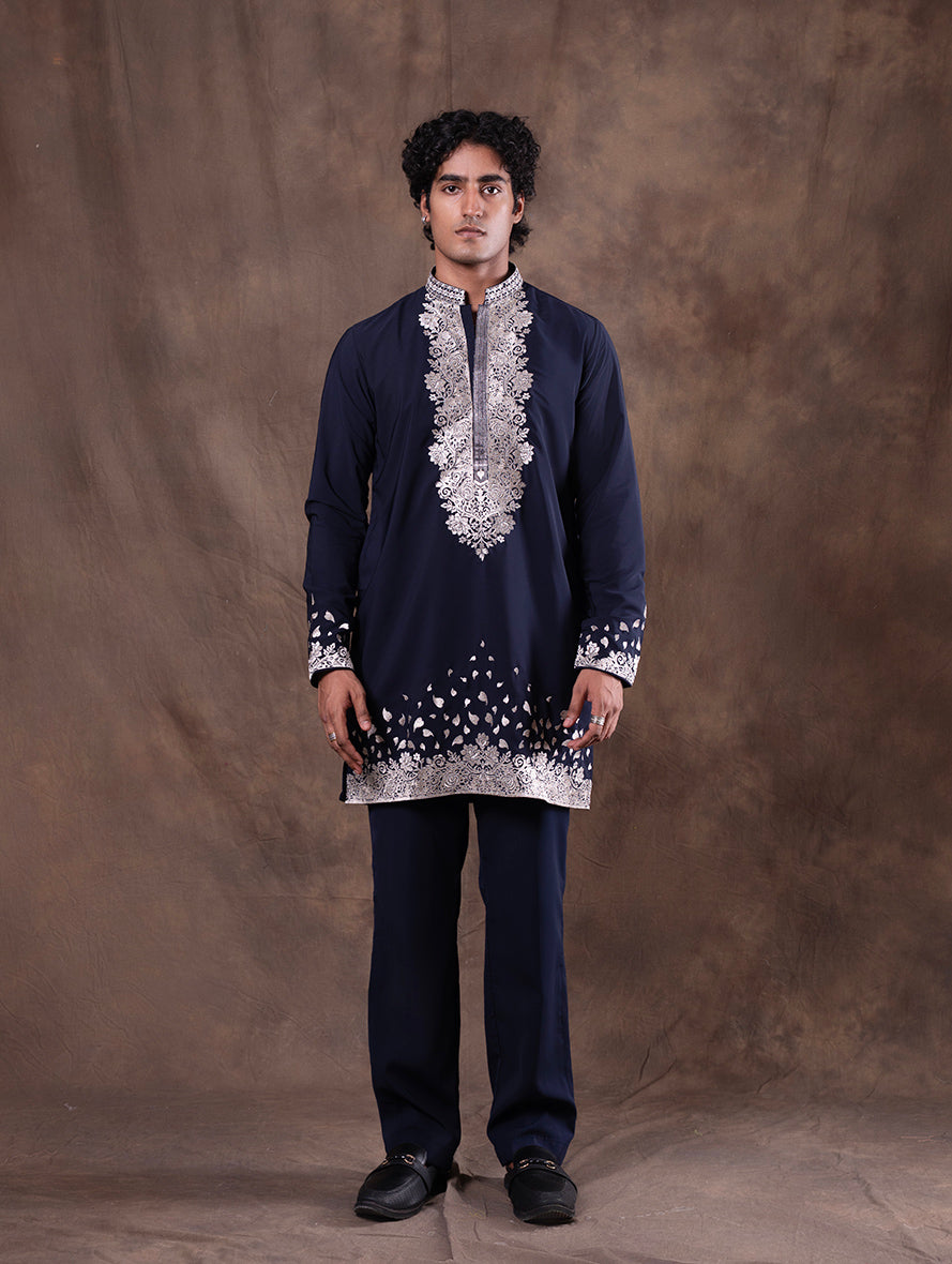 Navy Blue Embroidered  Kurta Pajama | Virasana