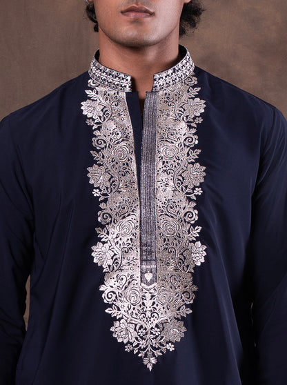 Navy Blue Embroidered  Kurta Pajama | Virasana
