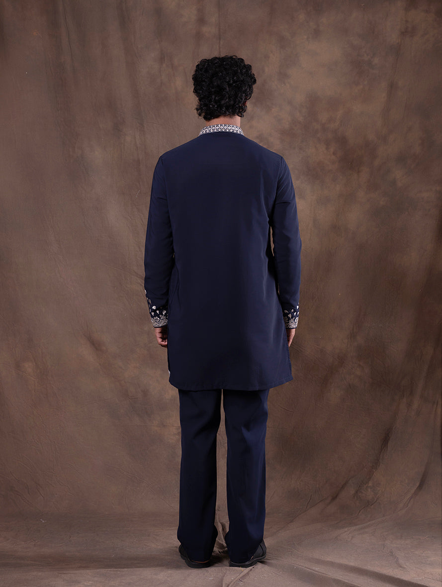Navy Blue Embroidered  Kurta Pajama | Virasana
